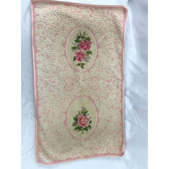 VTG Lot 4 Retro Floral Pink Hand Towels Canon 60s 70s Fringe Reversible - Picture 7 of 14